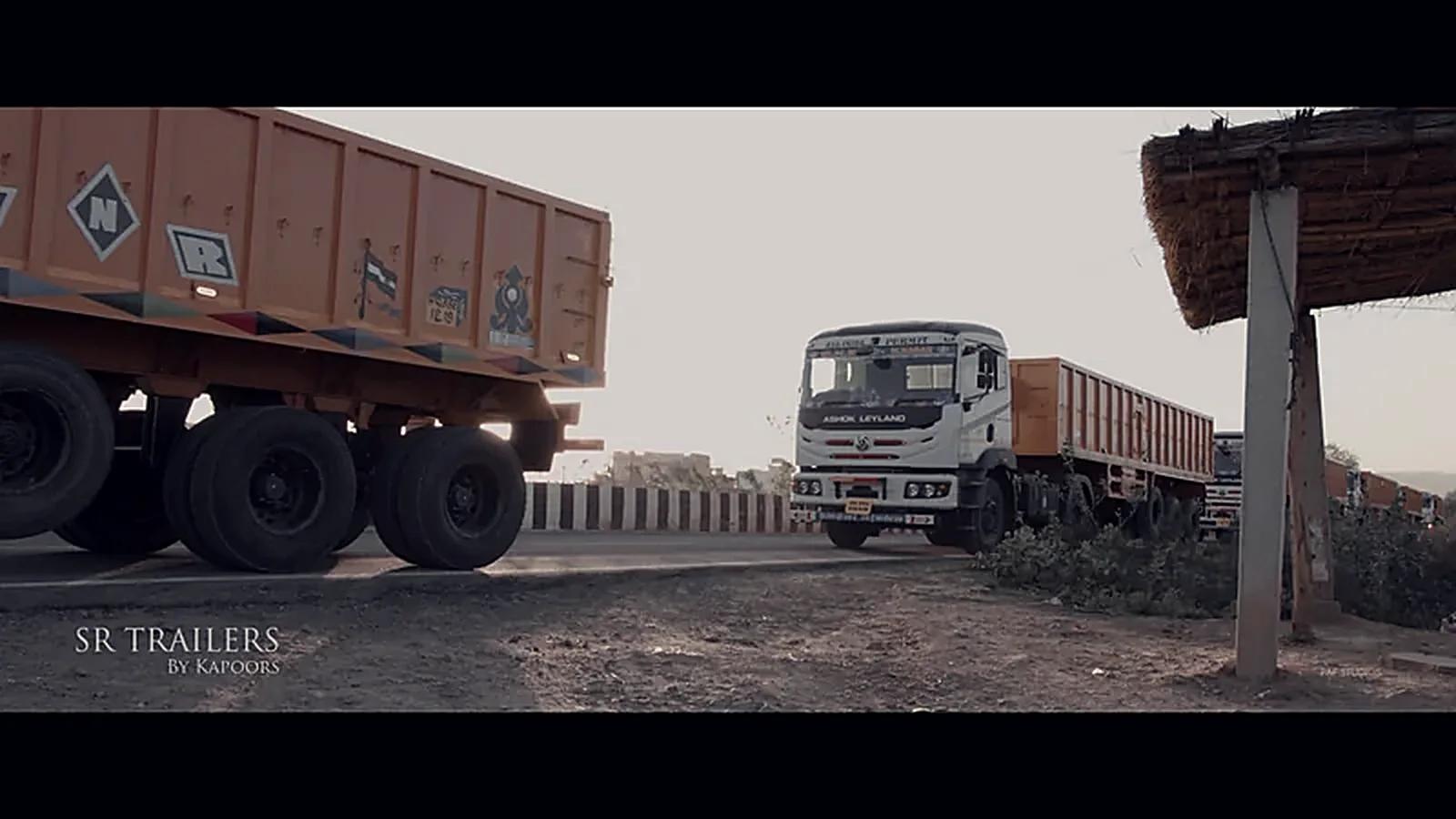 Heavy-haulage trailers on a rural highway