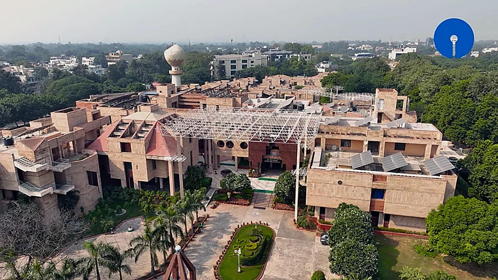 Aerial establishing shot over the academy campus